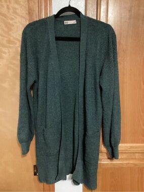 SO Longline Open-Front Cardigan Sweater - Dark green, size medium
